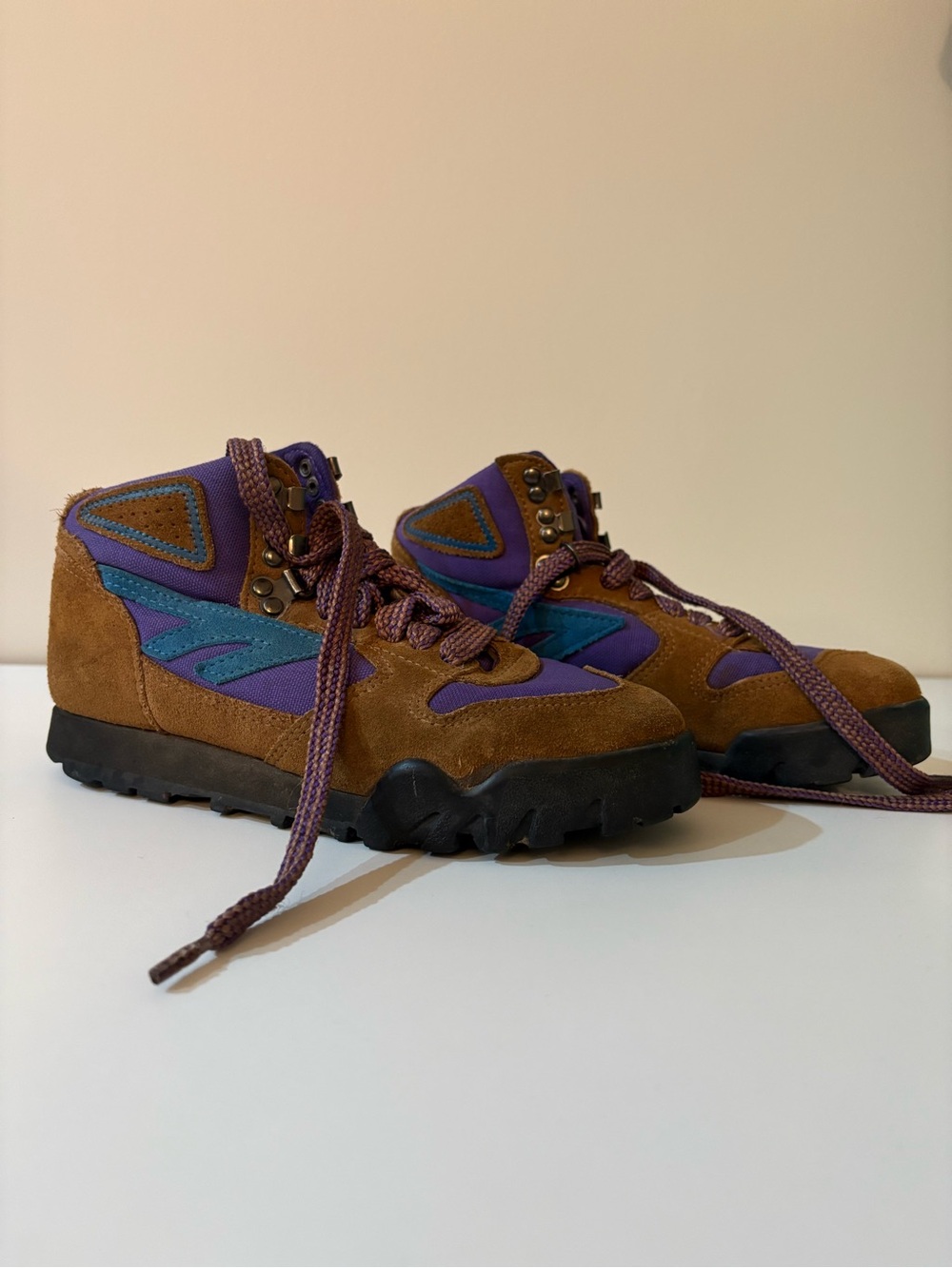 Vintage Hi-Tec Lady Lite II Leather Hiking Shoe Teal and Purple 80s 90s